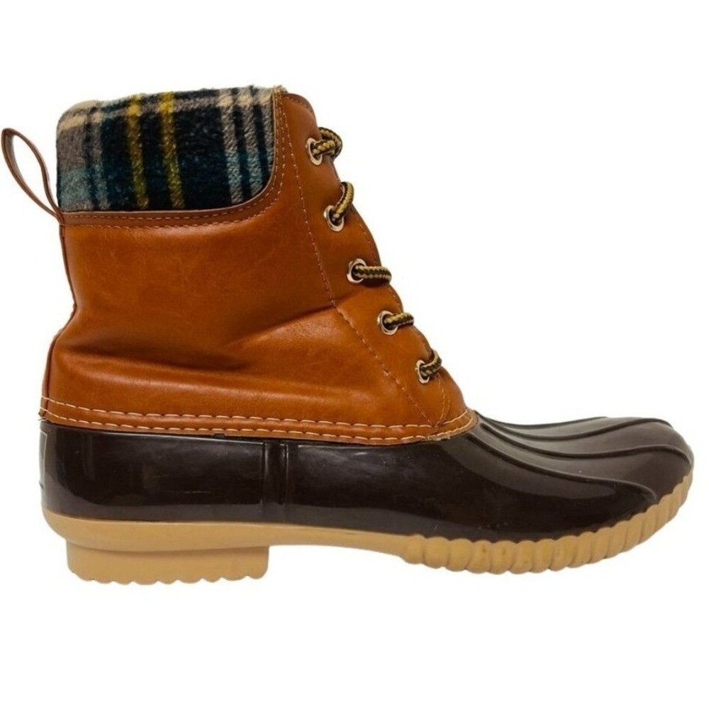 Women’s Brown Waterproof Duck Boot with Plaid Cuff